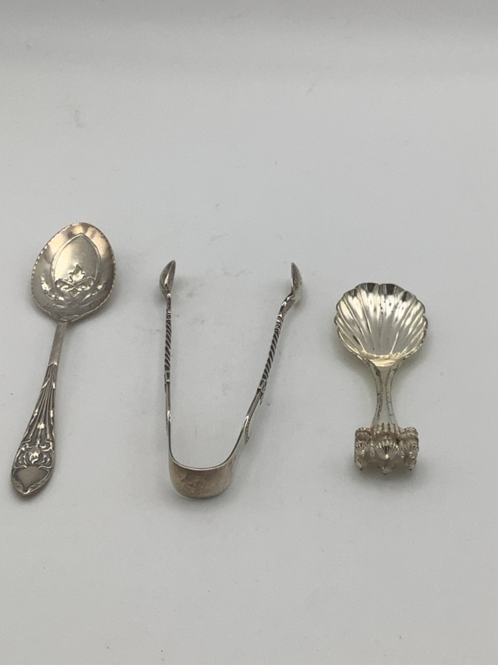 Vintage Sterling Silver Sugar Tongs and Silverplated Serving Spoons